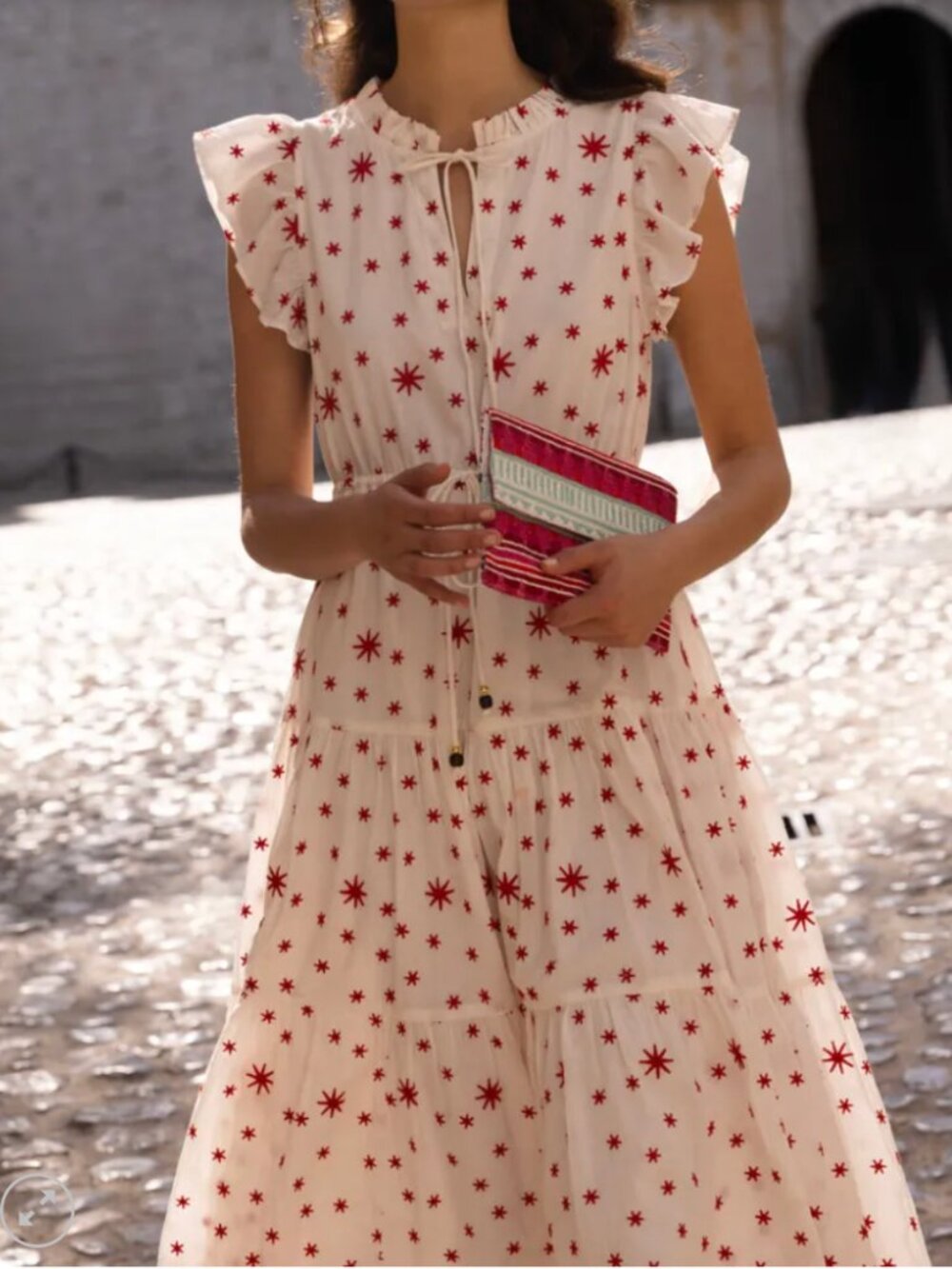 Oliphant flirty cinched midi dress XL Ellsworth print white with red